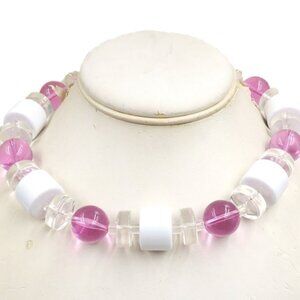 Vintage 1980s Signed Monet White & Pink Lucite Necklace